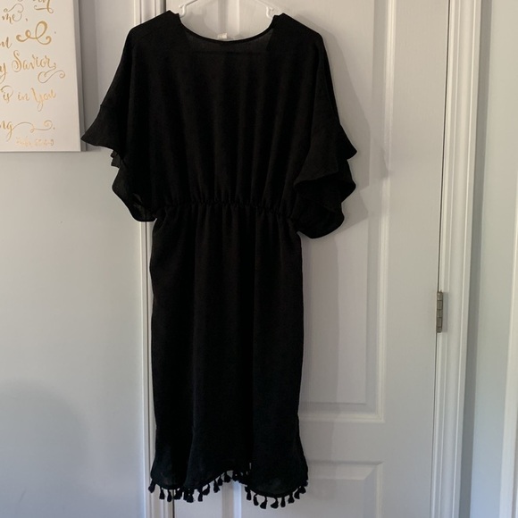 Bari by swimwear black sheer‎ cover up tassels ruffle size M - Picture 8 of 12